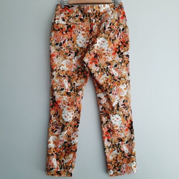 LINEA DOMANI / Crop Ankle Pants Abstract Multicolor Floral Tan Red Pink White 4 - Picture 7 of 15